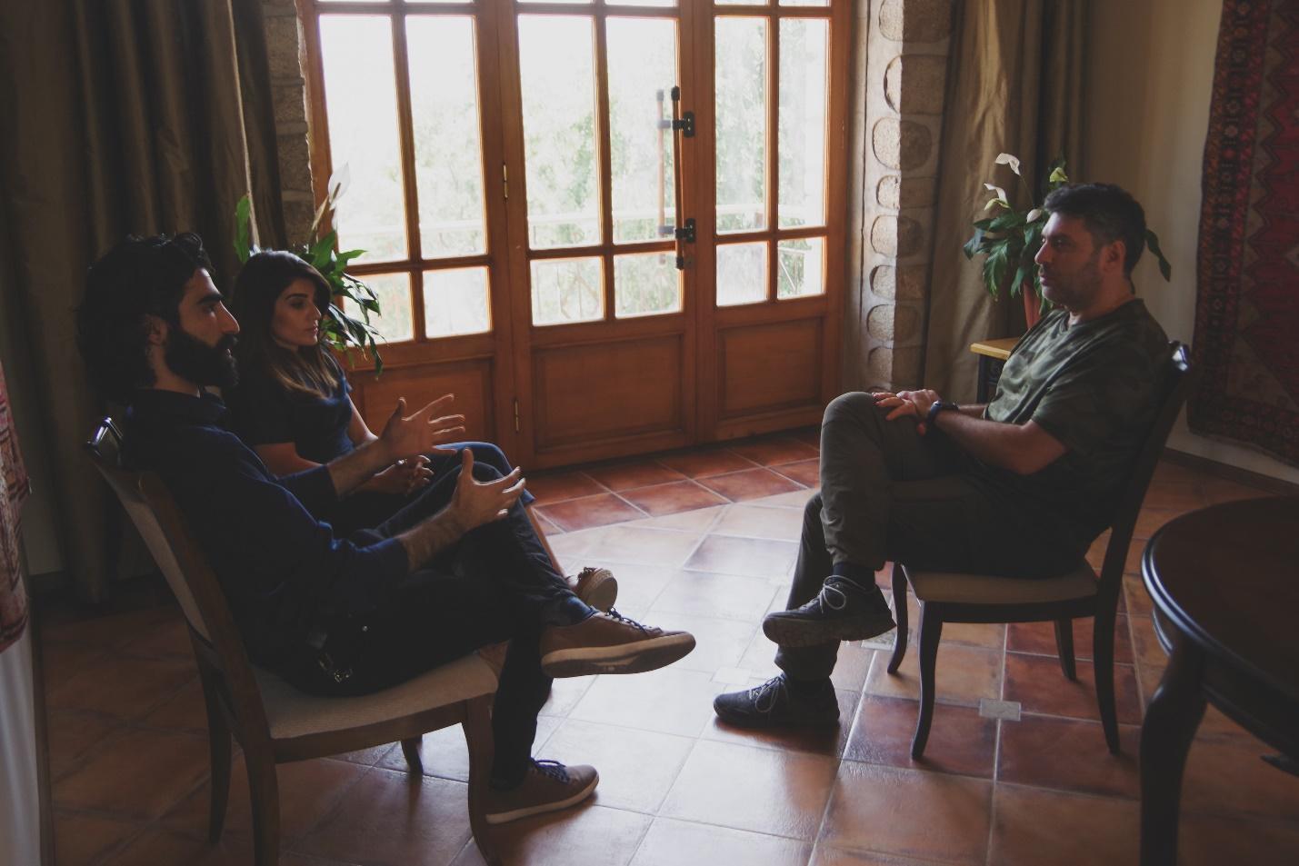 Arshak and Tatev during the Interview with Vartan Marashlyan